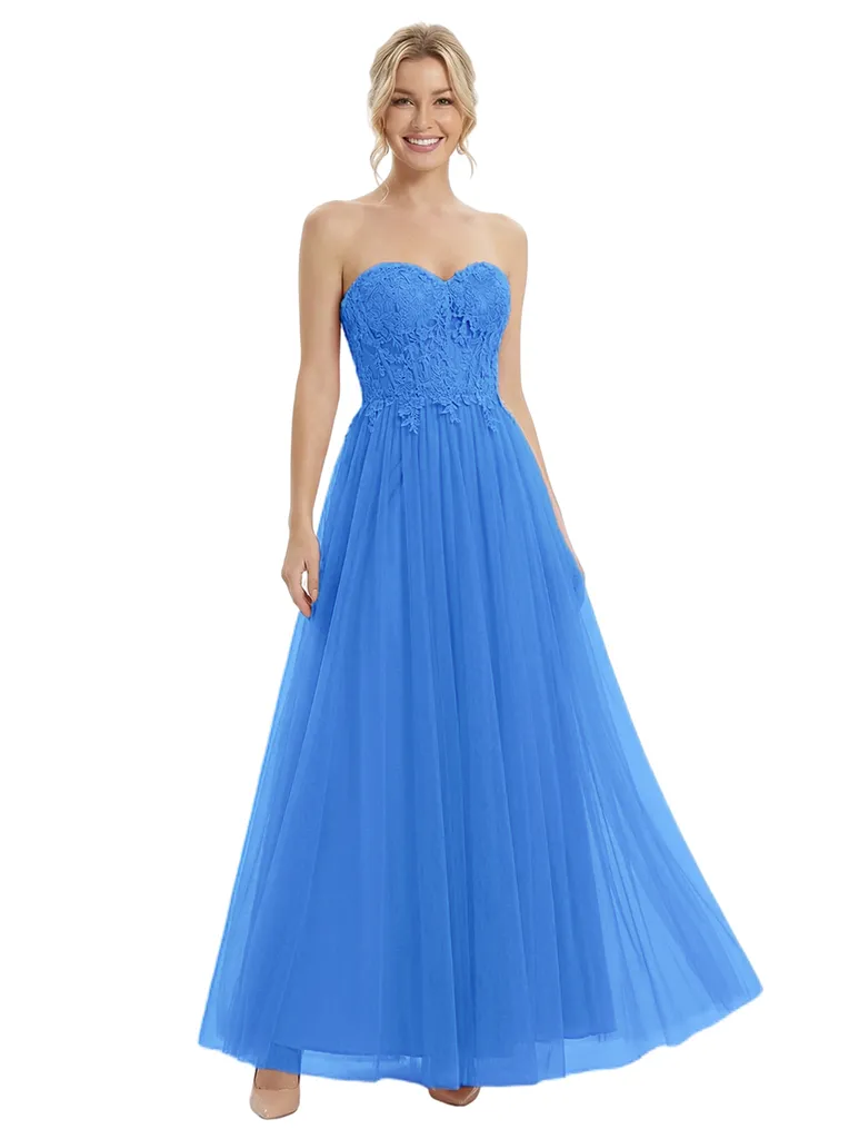 ChicSew Elegant Strapless Sweetheart Prom Dress Lace Applique Tulle A-Line Silhouette Floor Length Formal Evening Gown sold by ChicSew product image thumbnail 5