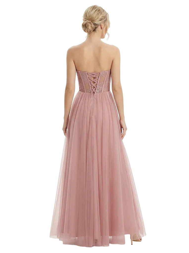 ChicSew Elegant Strapless Sweetheart Prom Dress Lace Applique Tulle A-Line Silhouette Floor Length Formal Evening Gown sold by ChicSew product image thumbnail 3