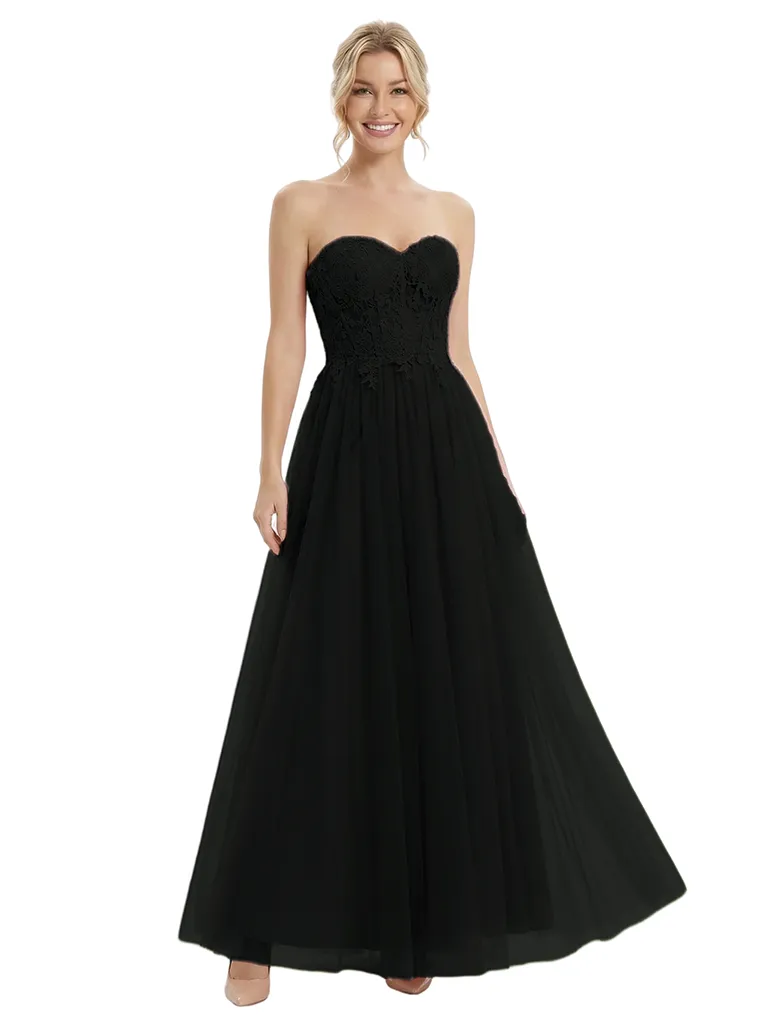 ChicSew Elegant Strapless Sweetheart Prom Dress Lace Applique Tulle A-Line Silhouette Floor Length Formal Evening Gown sold by ChicSew product image thumbnail 4