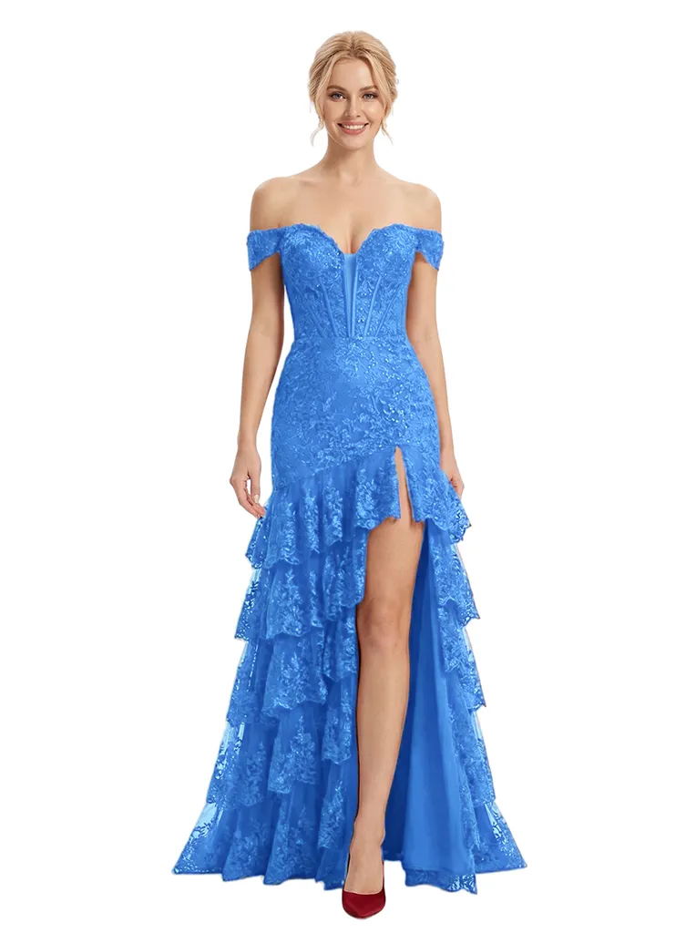 ChicSew Fancy Off The Shoulder Sweetheart Prom Dress Lace Sequin Tiered Tulle Mermaid Silhouette Floor Length Formal Wear sold by ChicSew product image thumbnail 5