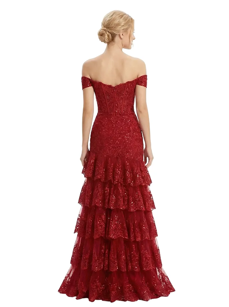 ChicSew Fancy Off The Shoulder Sweetheart Prom Dress Lace Sequin Tiered Tulle Mermaid Silhouette Floor Length Formal Wear sold by ChicSew product image thumbnail 3