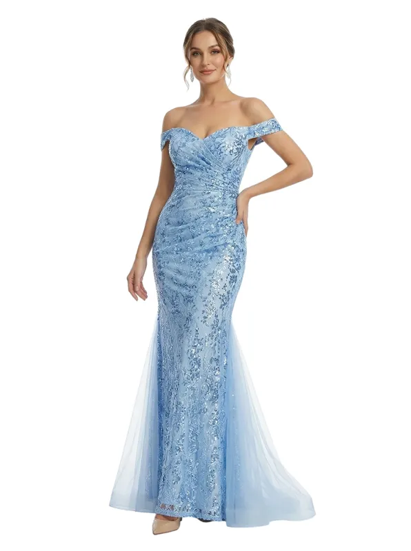 ChicSew Off Shoulder Sequin Lace Mermaid Floor Length Formal Evening Dresses sold by ChicSew