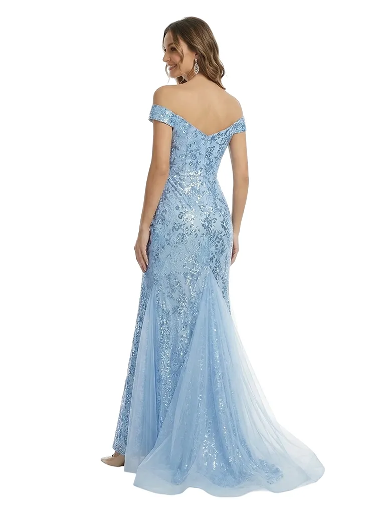 ChicSew Off Shoulder Sequin Lace Mermaid Floor Length Formal Evening Dresses sold by ChicSew product image thumbnail 3