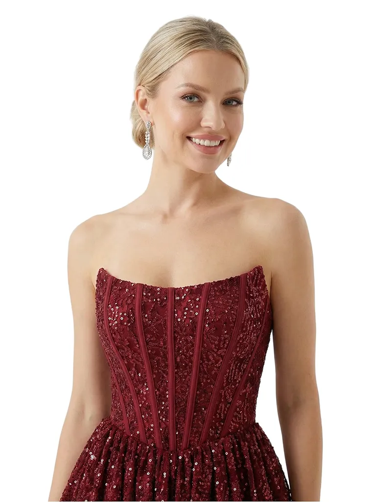 ChicSew Sexy Strapless Corset Prom Dress Sequin Tiered Ruffle Slit Floor Length Formal Evening Gown sold by ChicSew product image thumbnail 2