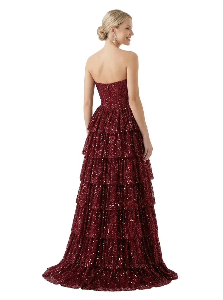 ChicSew Sexy Strapless Corset Prom Dress Sequin Tiered Ruffle Slit Floor Length Formal Evening Gown sold by ChicSew product image thumbnail 3