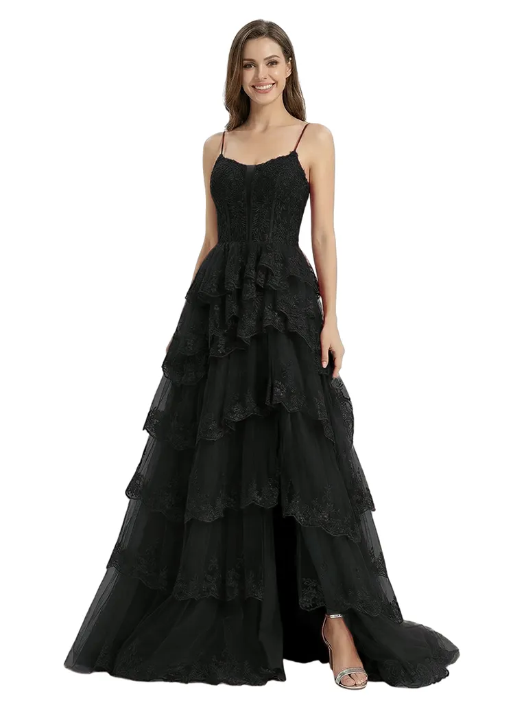 ChicSew Elegant Spaghetti Straps Prom Gown Lace Corset Tiered Tulle Ball Gown Floor Length Formal Evening Gown sold by ChicSew product image thumbnail 4