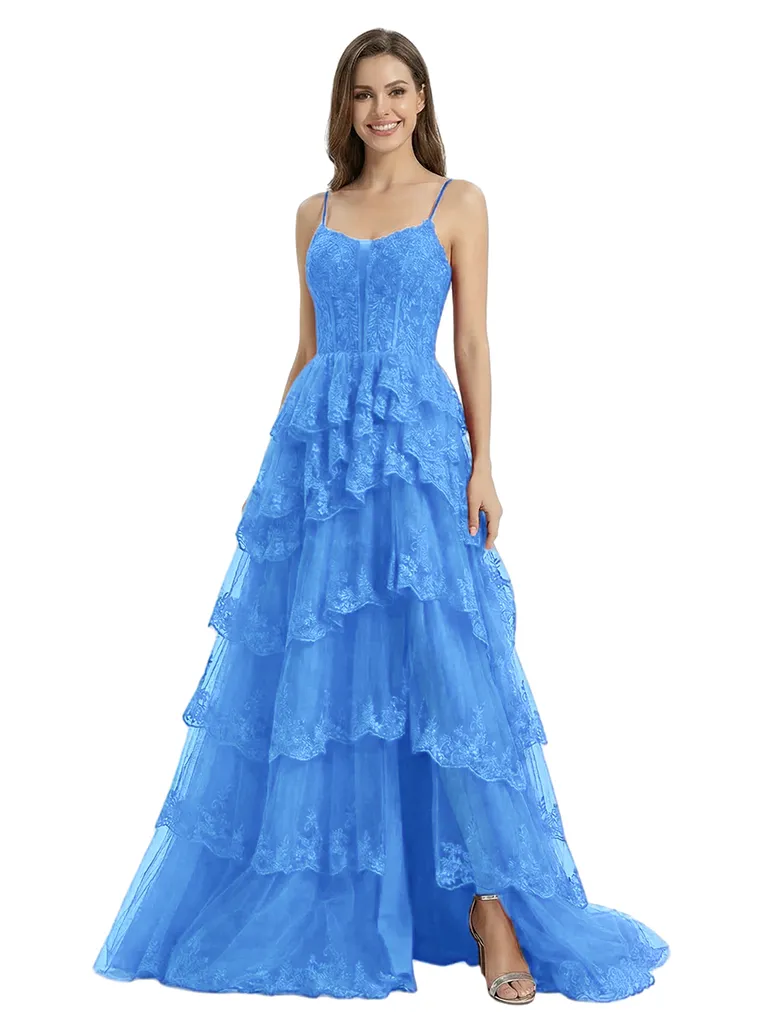 ChicSew Elegant Spaghetti Straps Prom Gown Lace Corset Tiered Tulle Ball Gown Floor Length Formal Evening Gown sold by ChicSew product image thumbnail 5