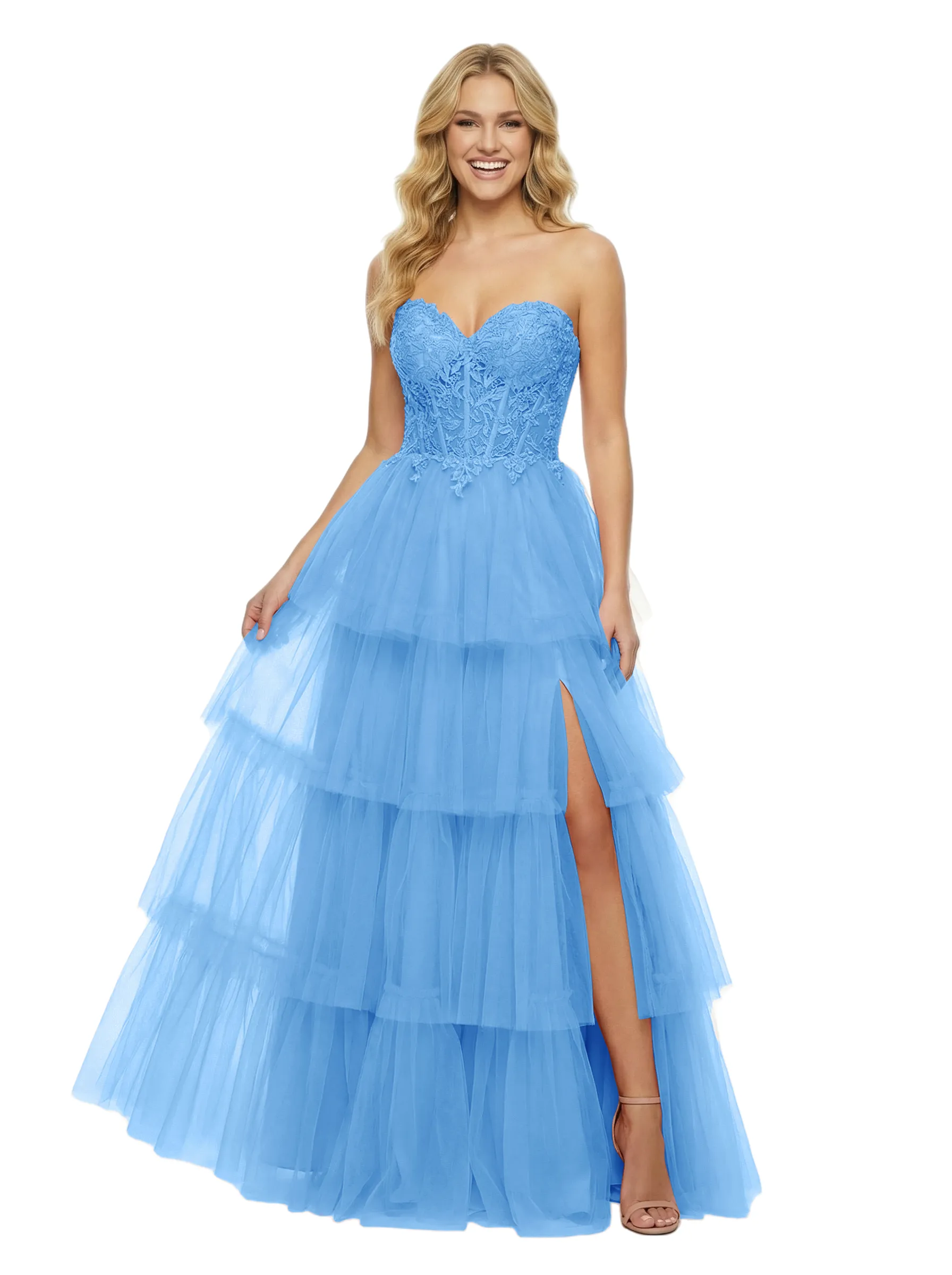 ChicSew Elegant Sweetheart Side Slit Corset Ruffles A-Line Chiffon Formal Ball Gown Prom Dress sold by ChicSew product image thumbnail 5