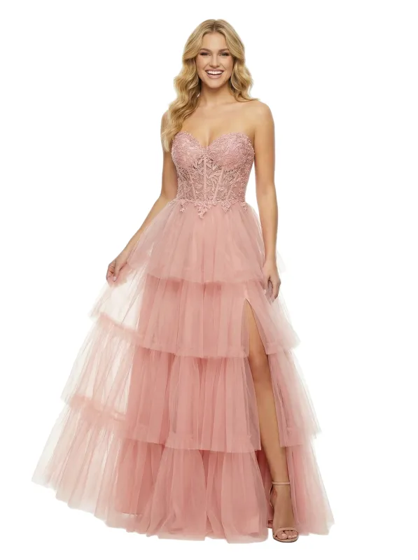 ChicSew Elegant Sweetheart Side Slit Corset Ruffles A-Line Chiffon Formal Ball Gown Prom Dress sold by ChicSew