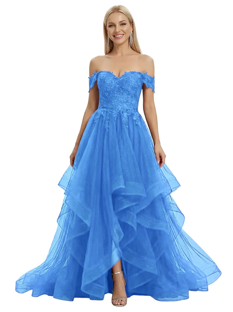 ChicSew Fancy Off Shoulder Prom Dress Lace Applique Tiered Tulle Ball Gown Formal Evening Wear sold by ChicSew product image thumbnail 5
