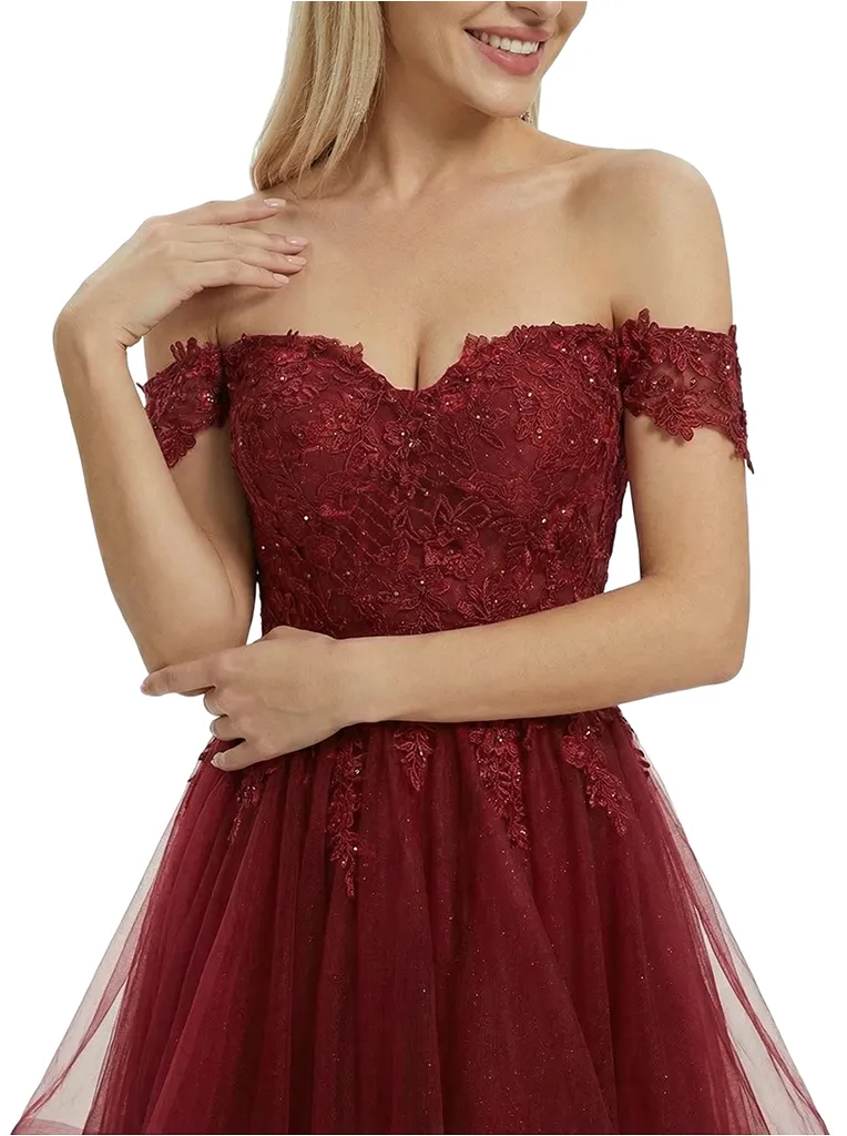 ChicSew Fancy Off Shoulder Prom Dress Lace Applique Tiered Tulle Ball Gown Formal Evening Wear sold by ChicSew product image thumbnail 2