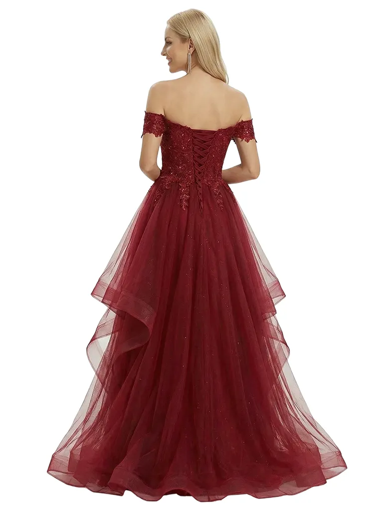 ChicSew Fancy Off Shoulder Prom Dress Lace Applique Tiered Tulle Ball Gown Formal Evening Wear sold by ChicSew product image thumbnail 3