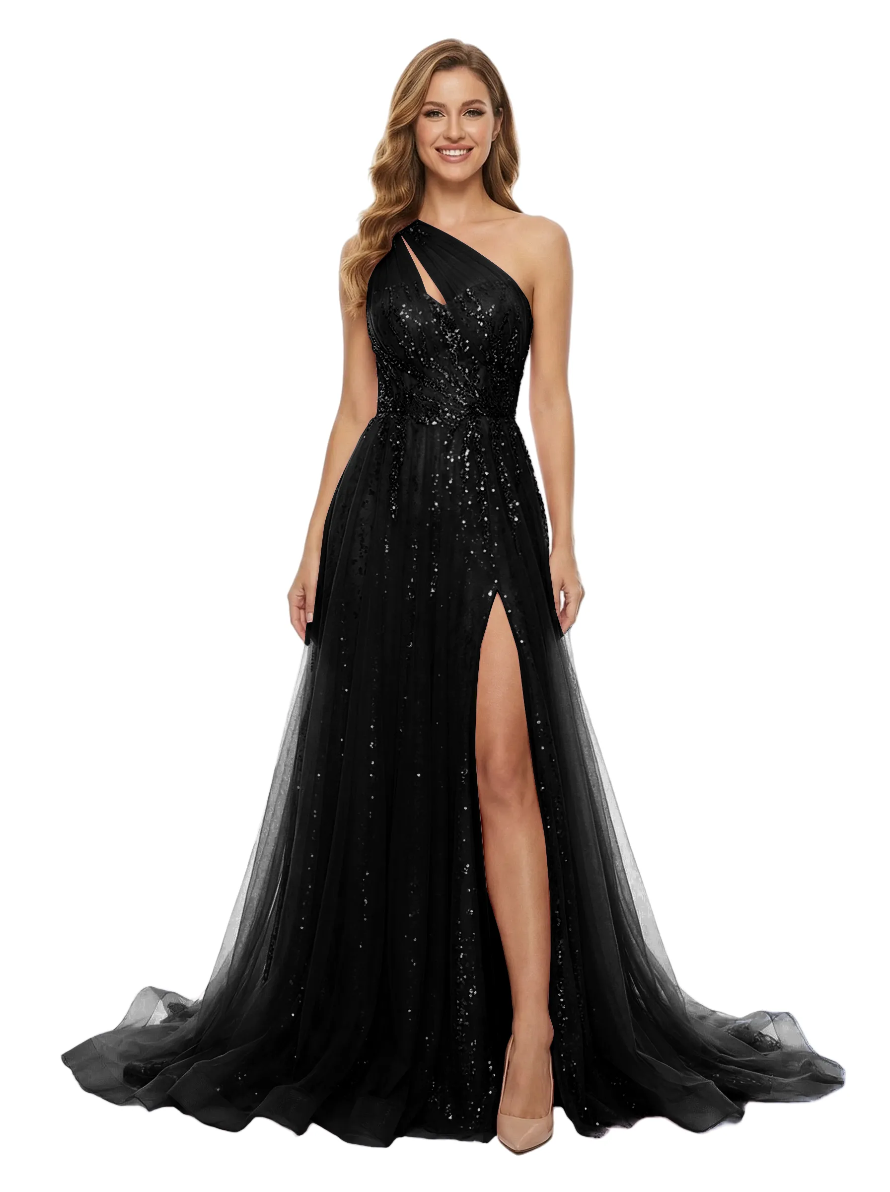 ChicSew Sexy One Shoulder Tulle Lace Appliques Side Slit A-Line Formal Prom Dress sold by ChicSew product image thumbnail 4