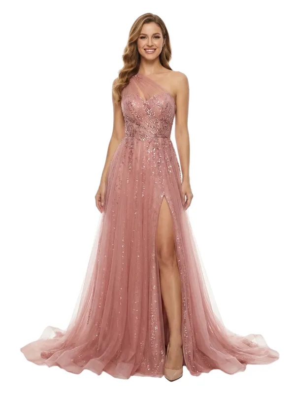 ChicSew Sexy One Shoulder Tulle Lace Appliques Side Slit A-Line Formal Prom Dress sold by ChicSew