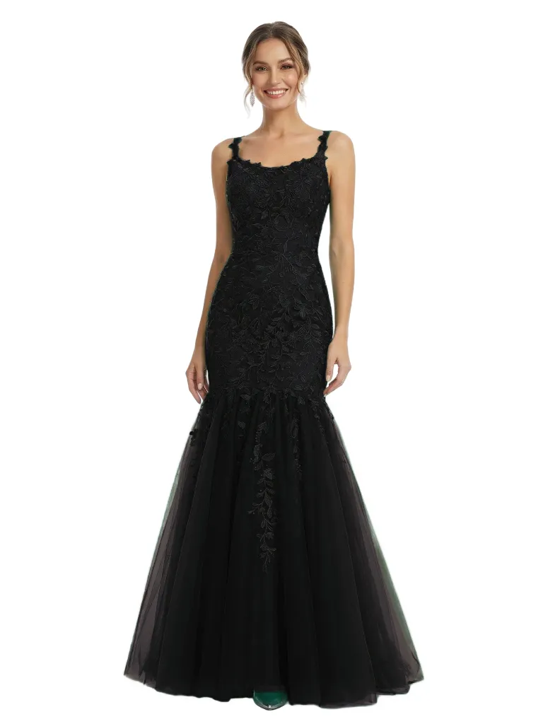 ChicSew Elegant Square Neck Prom Dress Lace Tulle Fabric Mermaid Long Formal Evening Gown sold by ChicSew product image thumbnail 4