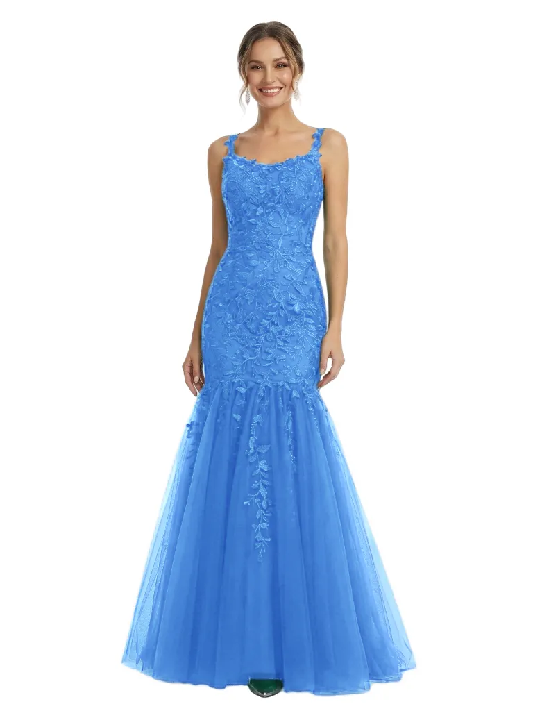 ChicSew Elegant Square Neck Prom Dress Lace Tulle Fabric Mermaid Long Formal Evening Gown sold by ChicSew product image thumbnail 5