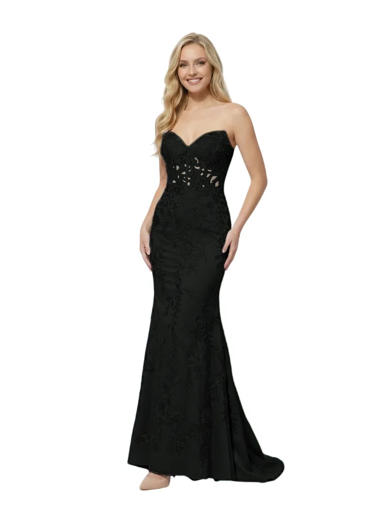 Elegant Sweetheart Sleeveless Lace Corset Satin Mermaid Party Prom Dress sold by ChicSew product image thumbnail 4