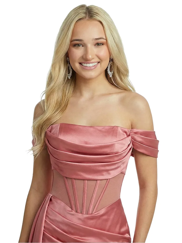 Elegant Off Shoulder Sleeveless Ruched Satin Mermaid Prom Dress With Side Overlay sold by ChicSew product image thumbnail 2