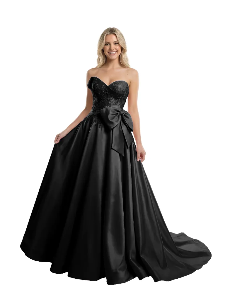 Modern Sweetheart Prom Dress Bow Detail Lace Satin Ball Gown Floor Length Formal Evening Gown sold by ChicSew product image thumbnail 4