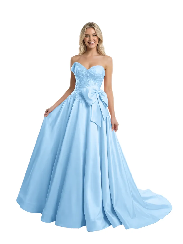 Modern Sweetheart Prom Dress Bow Detail Lace Satin Ball Gown Floor Length Formal Evening Gown sold by ChicSew product image thumbnail 5