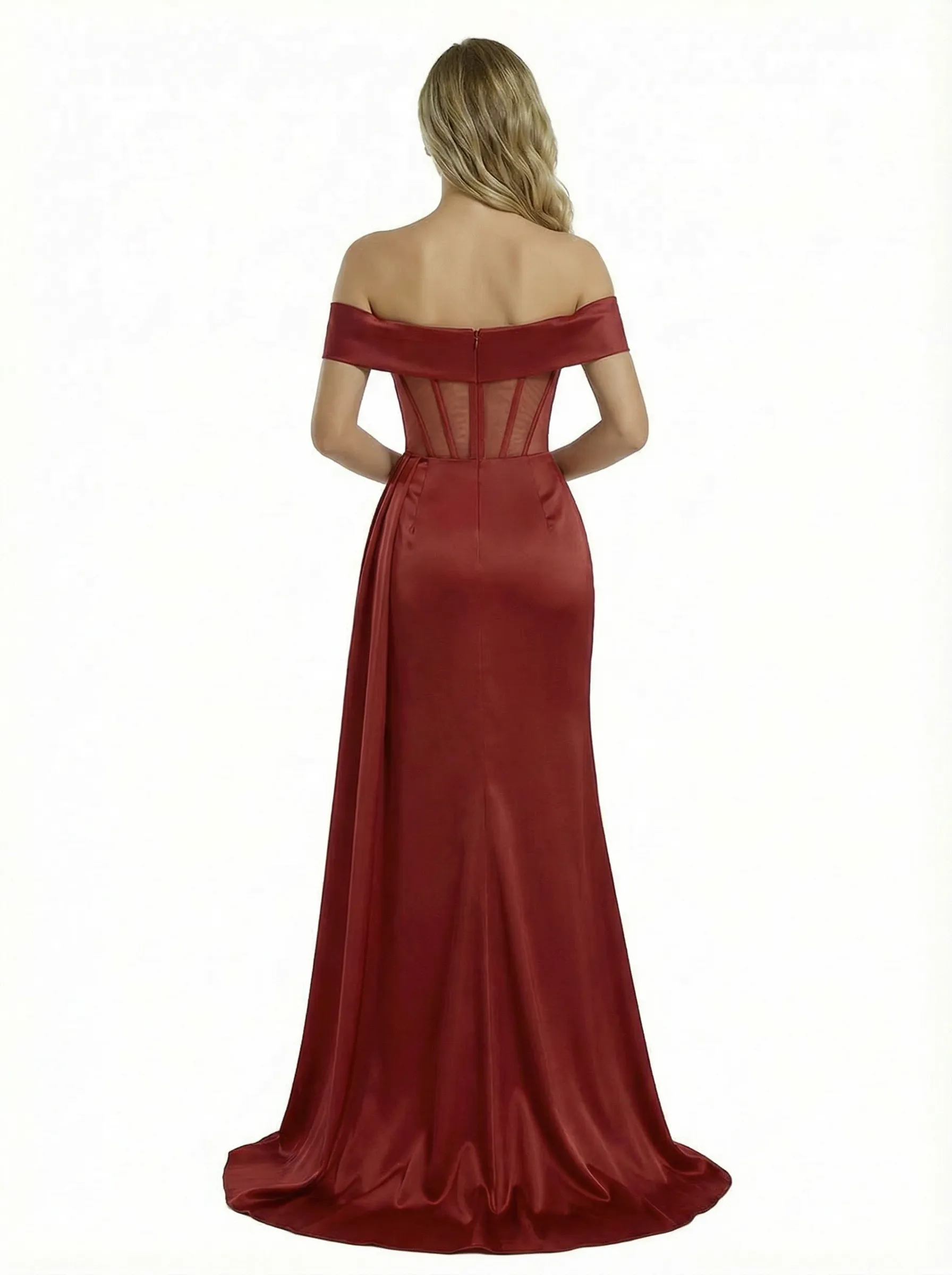 Sexy Off the Shoulder Formal Evening Gown Corset Bodice Satin Fabric Mermaid Silhouette Floor Length Prom Dress With Beaded Gloves sold by ChicSew product image thumbnail 3