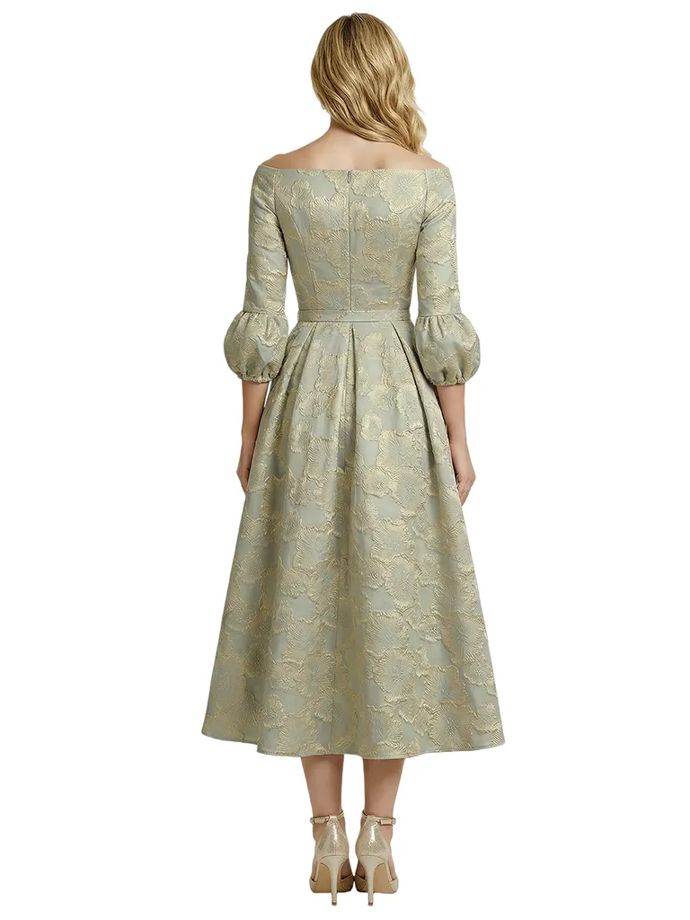 ChicSew Elegant Floral Jacquard V-Neck 3/4 Sleeves A-Line Knee-Length Formal Evening Dresses sold by ChicSew product image thumbnail 2