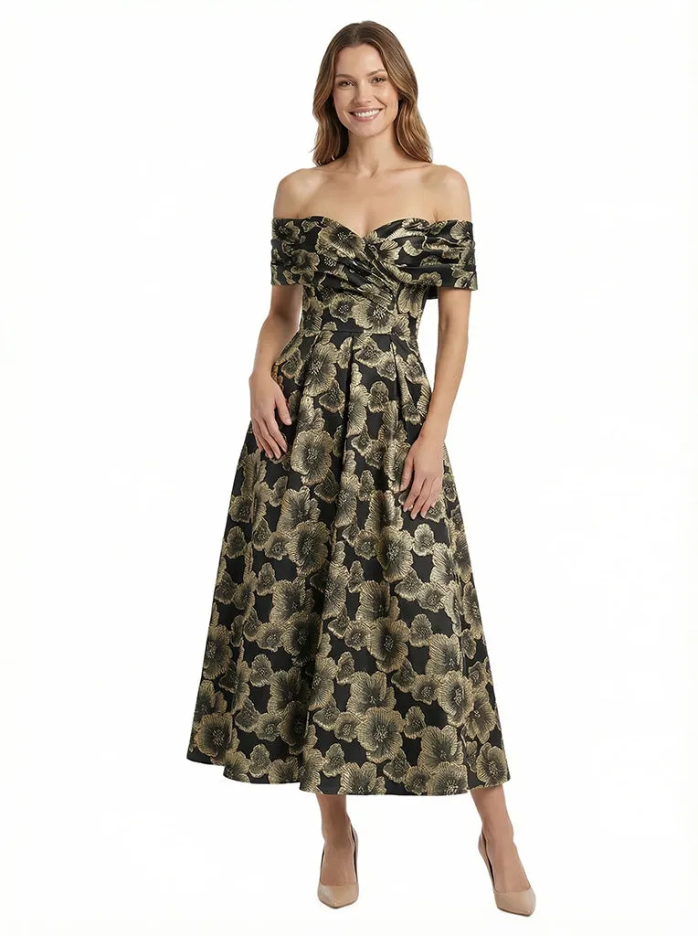 ChicSew Exquisite Floral Jacquard Off Shoulder A-Line Tea-Length Formal Evening Dresses sold by ChicSew product image thumbnail 3