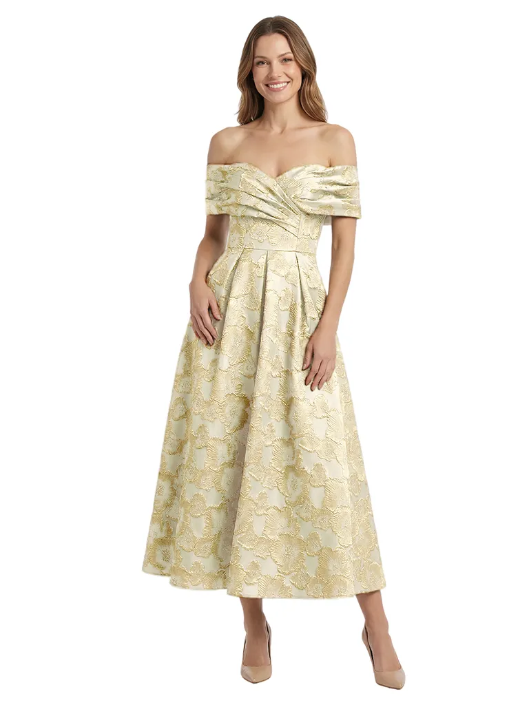 ChicSew Exquisite Floral Jacquard Off Shoulder A-Line Tea-Length Formal Evening Dresses sold by ChicSew product image thumbnail 4