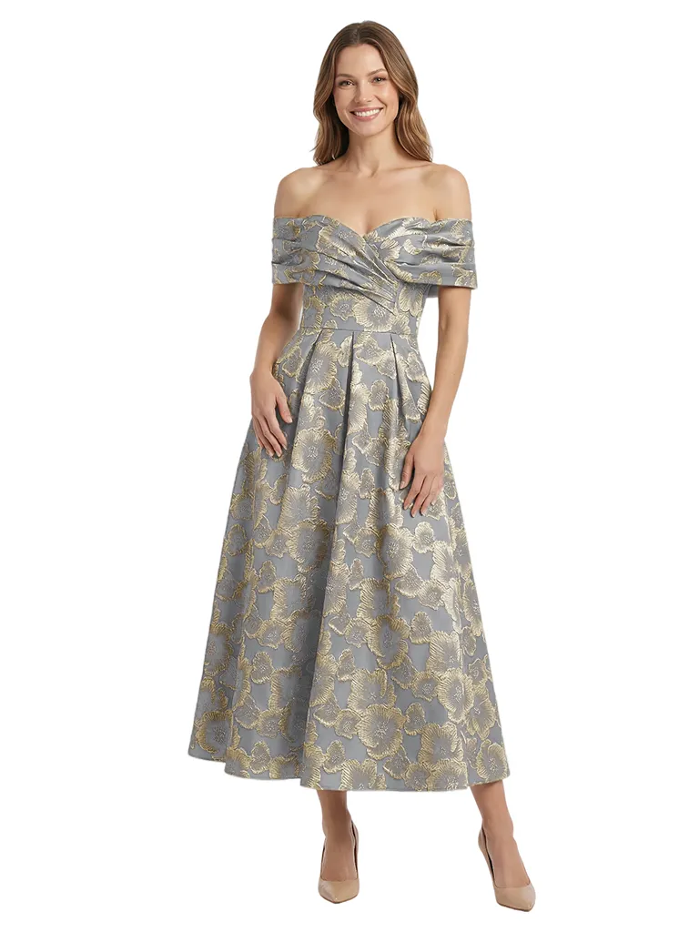 ChicSew Exquisite Floral Jacquard Off Shoulder A-Line Tea-Length Formal Evening Dresses sold by ChicSew product image thumbnail 5