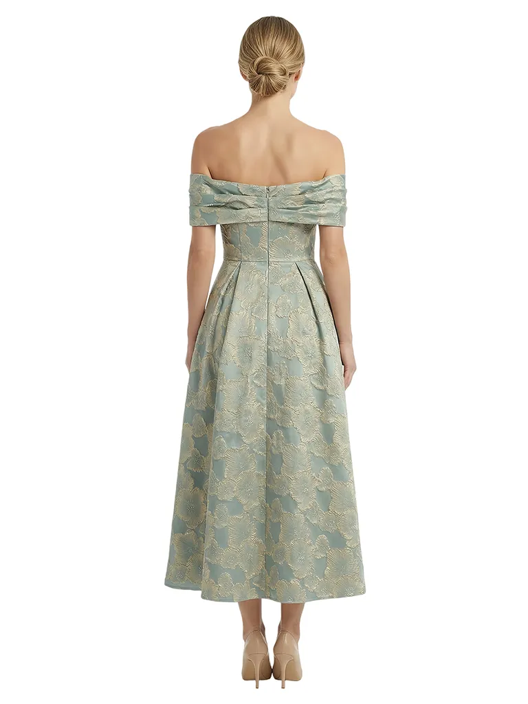ChicSew Exquisite Floral Jacquard Off Shoulder A-Line Tea-Length Formal Evening Dresses sold by ChicSew product image thumbnail 2