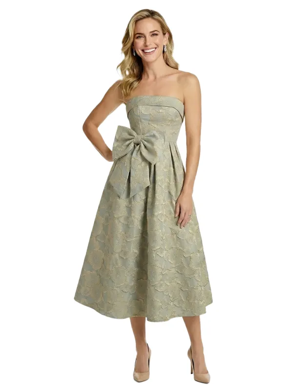 ChicSew Elegant Floral Jacquard Strapless A-Line Tea-Length Formal Evening Dresses sold by ChicSew