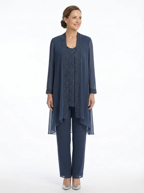 ChicSew Elegant Chiffon Mother Of The Bride Pant Suits Three Piece Classy Outfits With Long Jacket sold by ChicSew