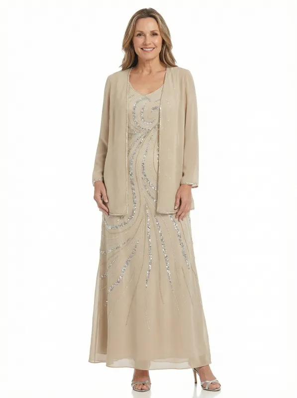 Chicsew Sparkly V-Neck Sleeveless Chiffon Mother Of The Bride Dresses With Jacket sold by ChicSew
