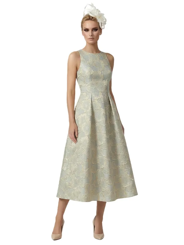 ChicSew Elegant Floral Jacquard Sleeveless A-Line Lace Midi Formal Evening Dresses sold by ChicSew