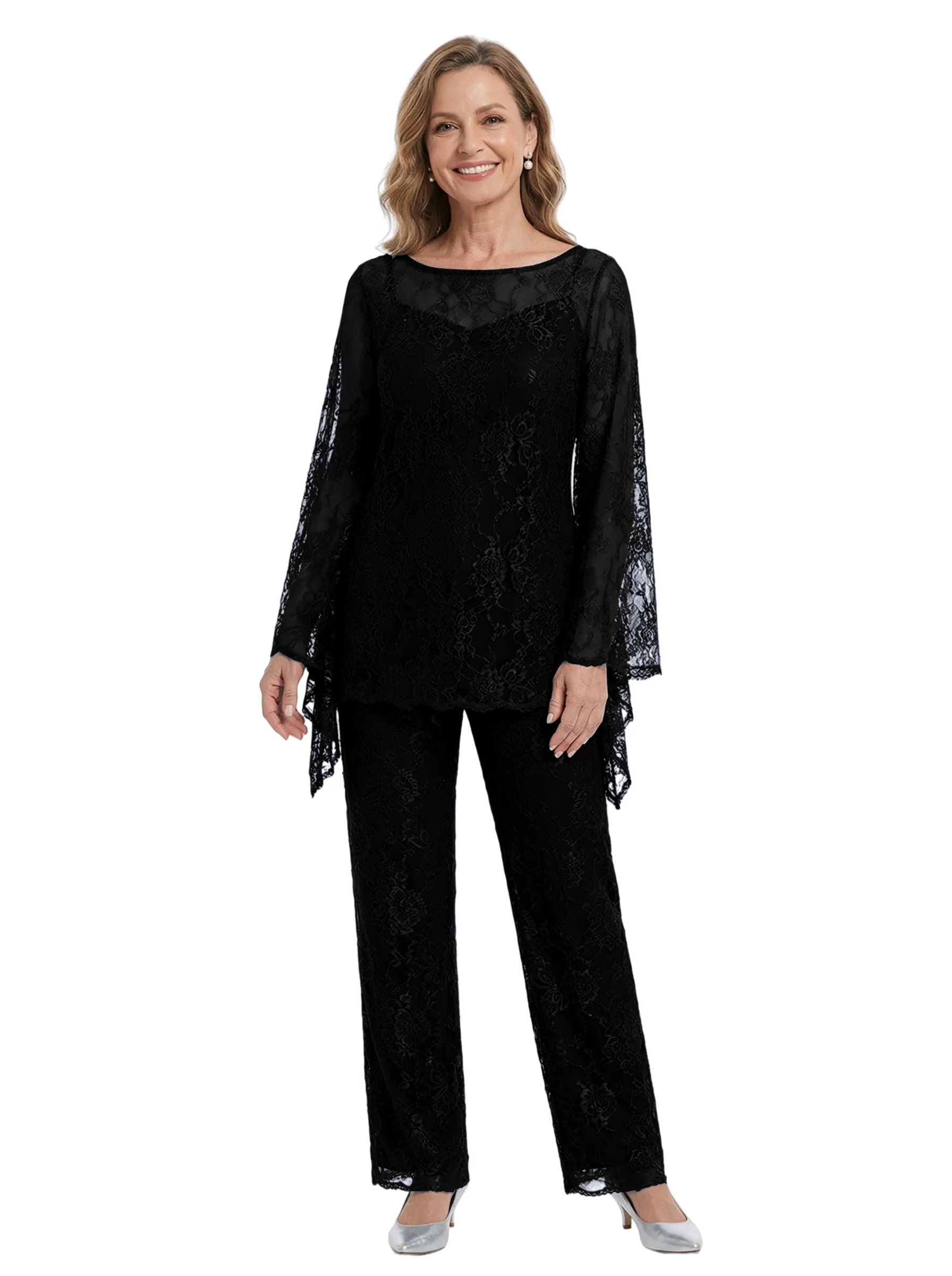 ChicSew Exquisite Lace Mother Of The Groom PantSuits Scoop Long Sleeves Modern Evening Set sold by ChicSew product image thumbnail 4