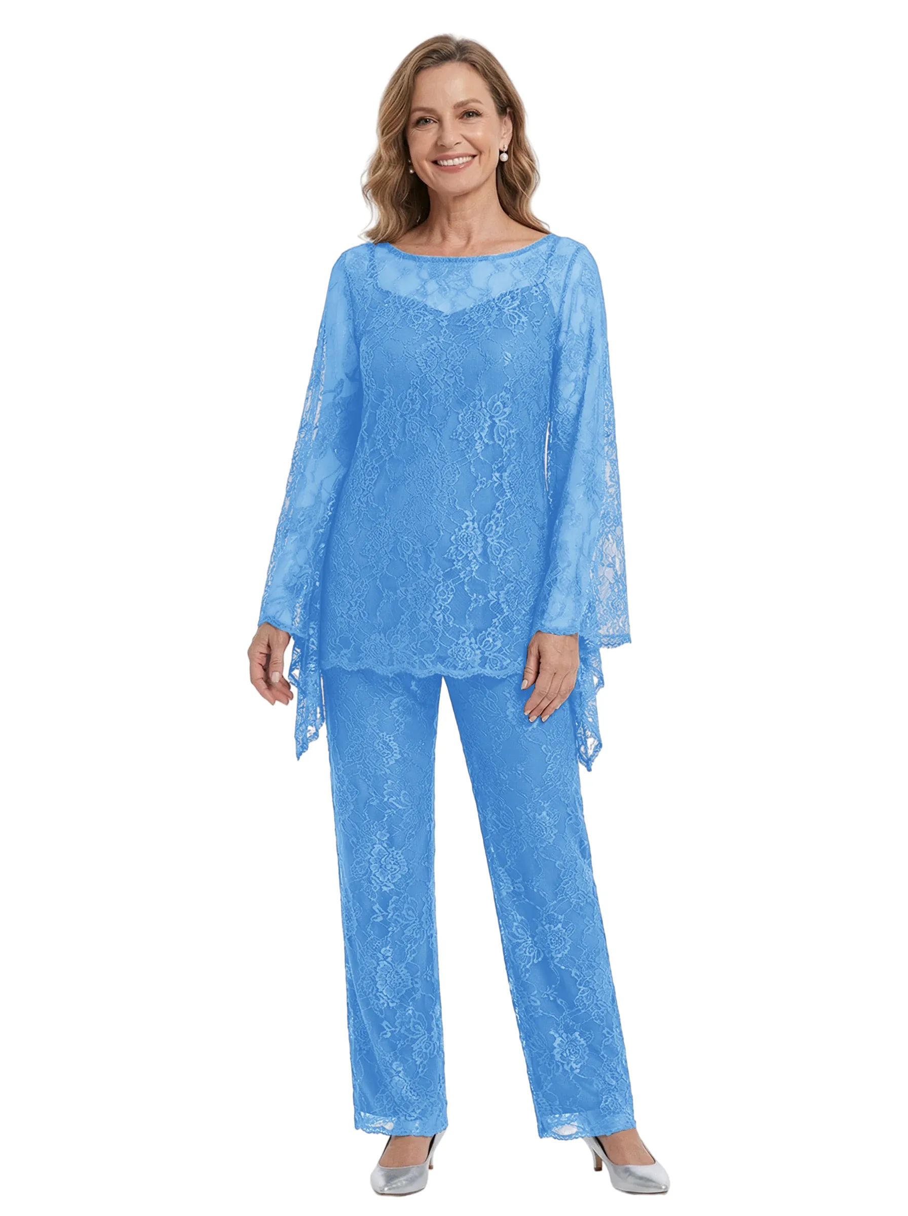 ChicSew Exquisite Lace Mother Of The Groom PantSuits Scoop Long Sleeves Modern Evening Set sold by ChicSew product image thumbnail 5