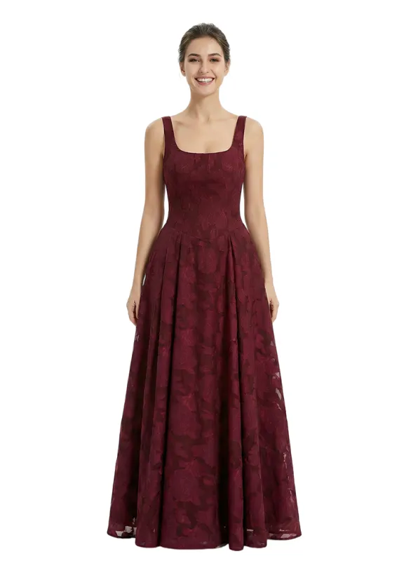 Elegant Square Ruching Floral Burnout Chiffon A-line Formal Evening Dresses sold by ChicSew