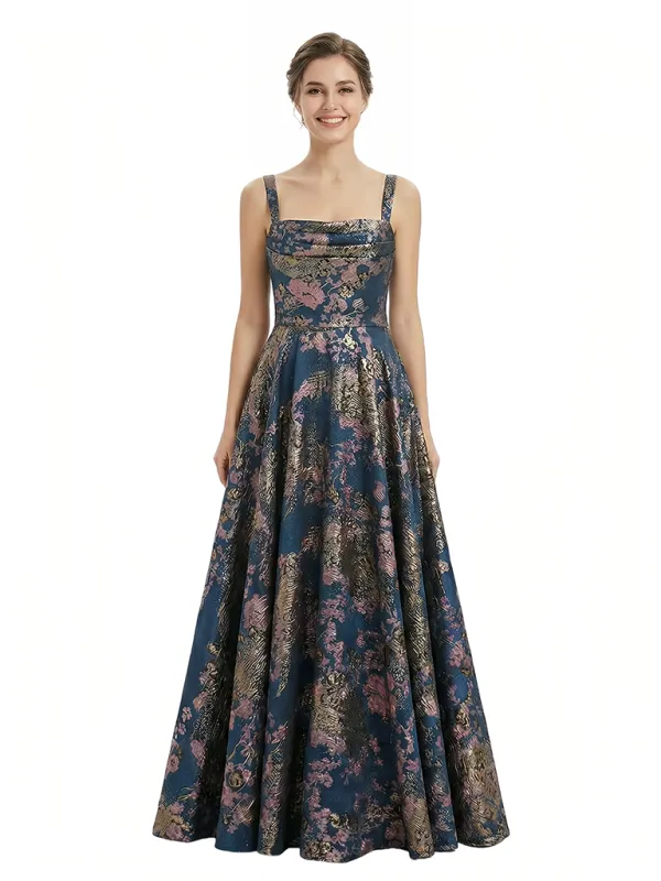 Elegant Floral Spaghetti Straps A-Line Long Formal Evening Dresses sold by ChicSew