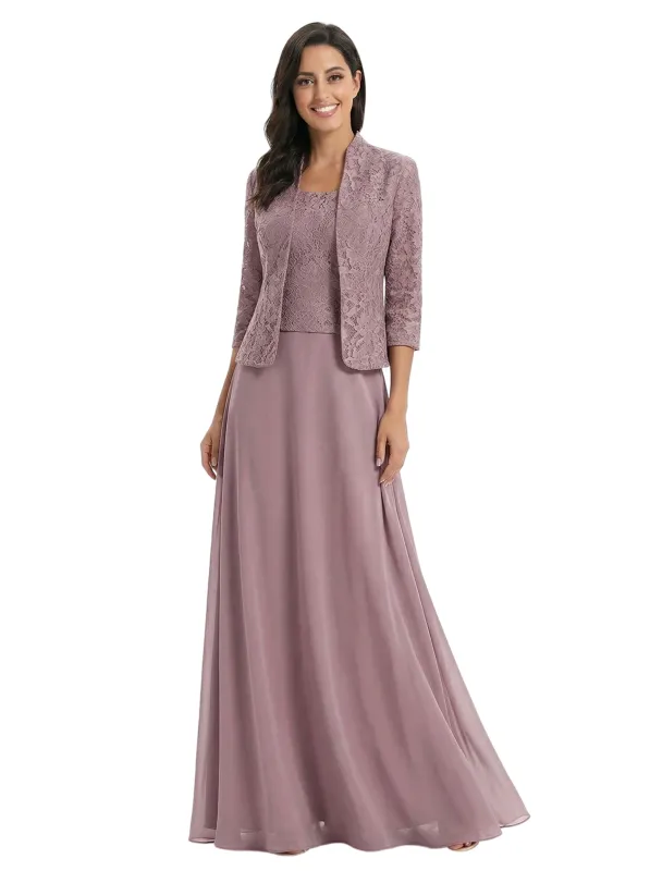 Chicsew Square Lace Chiffon Mother Of The Bride Maxi Gown 3/4 Sleeves Jacket Formal Mother Of The Bride Gowns sold by ChicSew