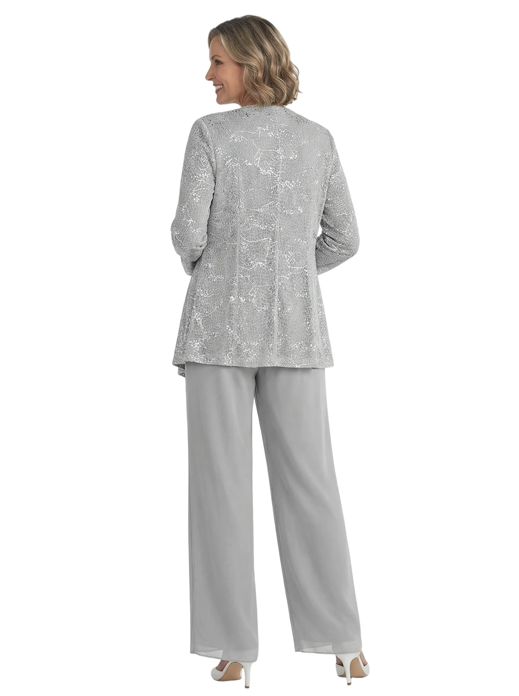 ChicSew Elegant Mother Of The Groom Pant Suits With Sequin Lace Jacket Modern Evening Set sold by ChicSew product image thumbnail 2