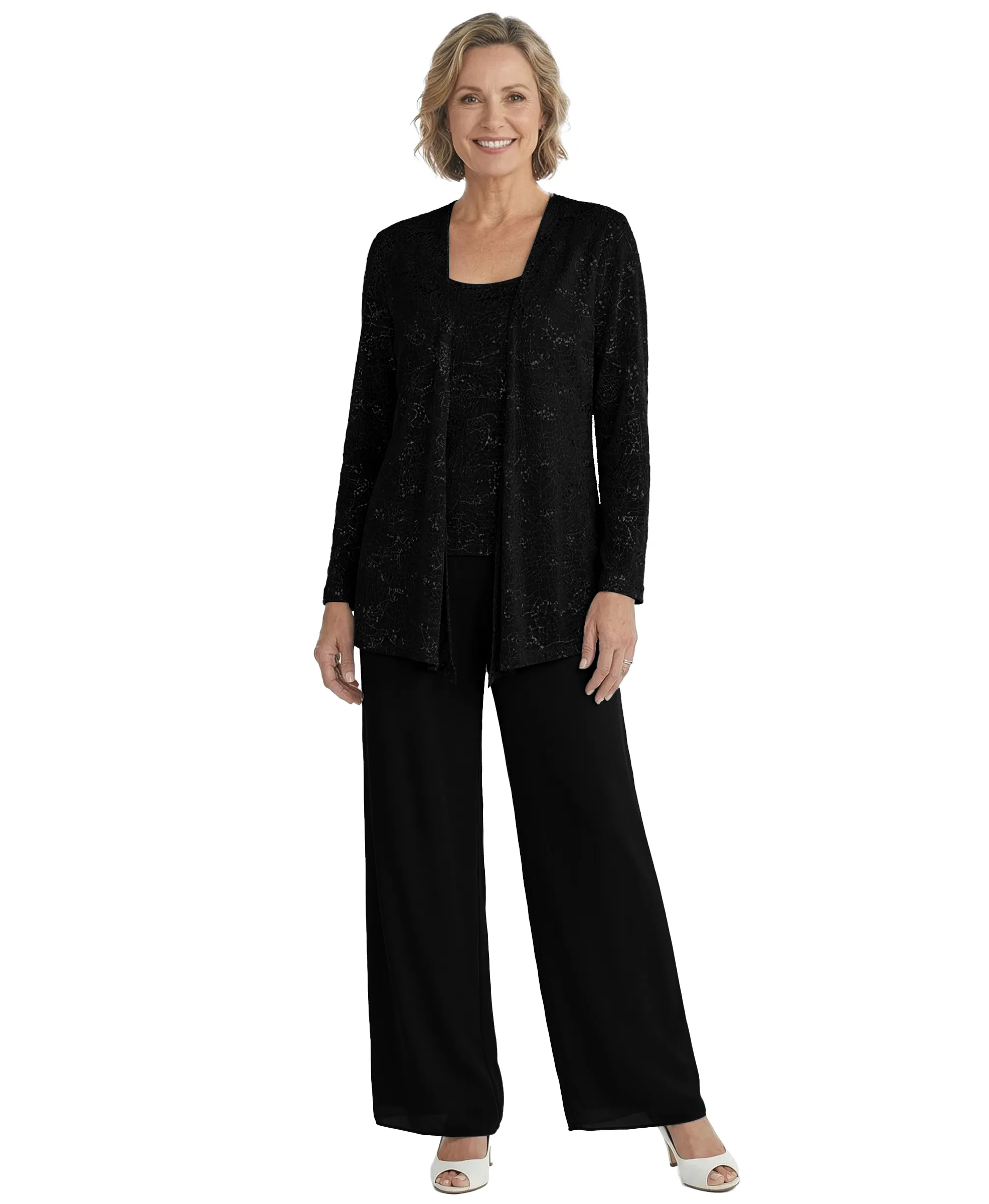 ChicSew Elegant Mother Of The Groom Pant Suits With Sequin Lace Jacket Modern Evening Set sold by ChicSew product image thumbnail 3