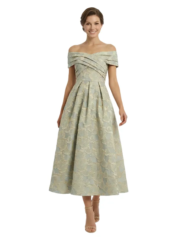 ChicSew Elegant Floral Jacquard Off Shoulder Ruched A-Line Long Formal Evening Dresses sold by ChicSew