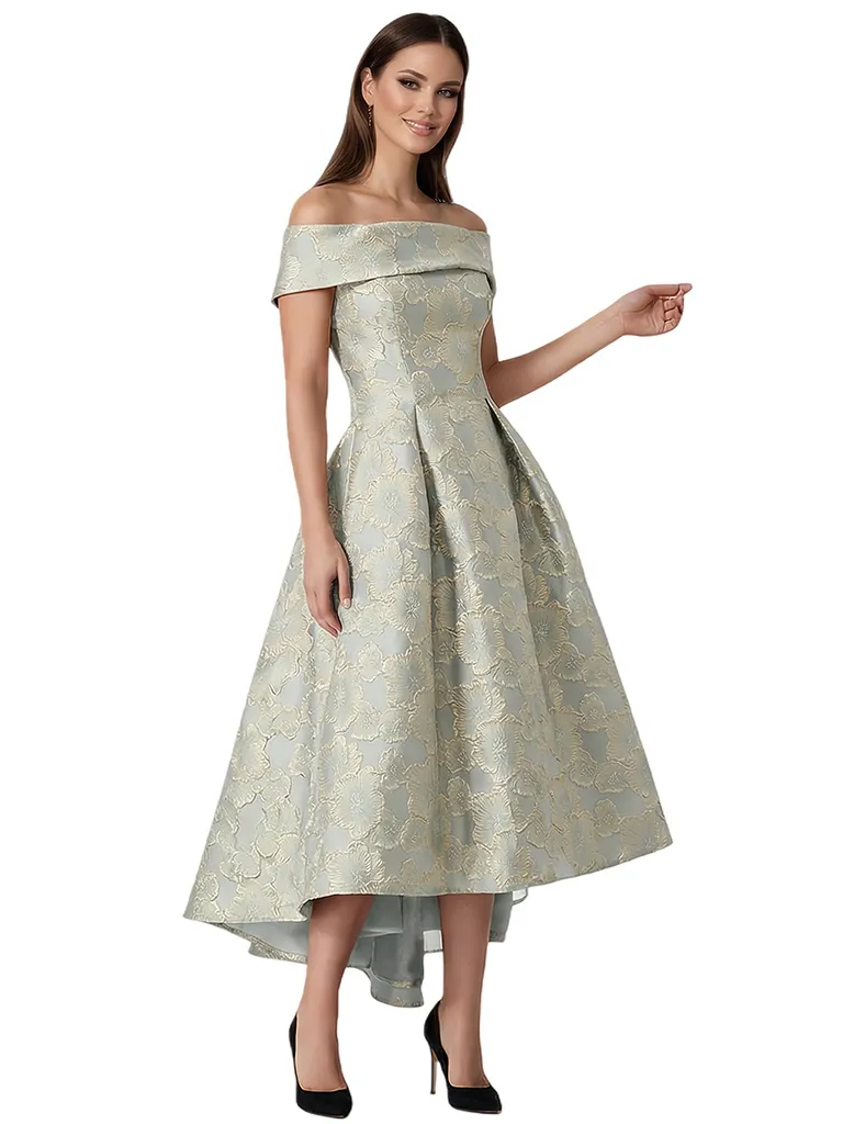 ChicSew Elegant Floral Jacquard Off Shoulder A-Line Long Formal Evening Dresses sold by ChicSew