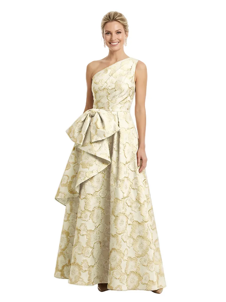 ChicSew Elegant Floral Jacquard One Shoulder Ruffle Bow Knot Long Formal Evening Dresses sold by ChicSew product image thumbnail 4