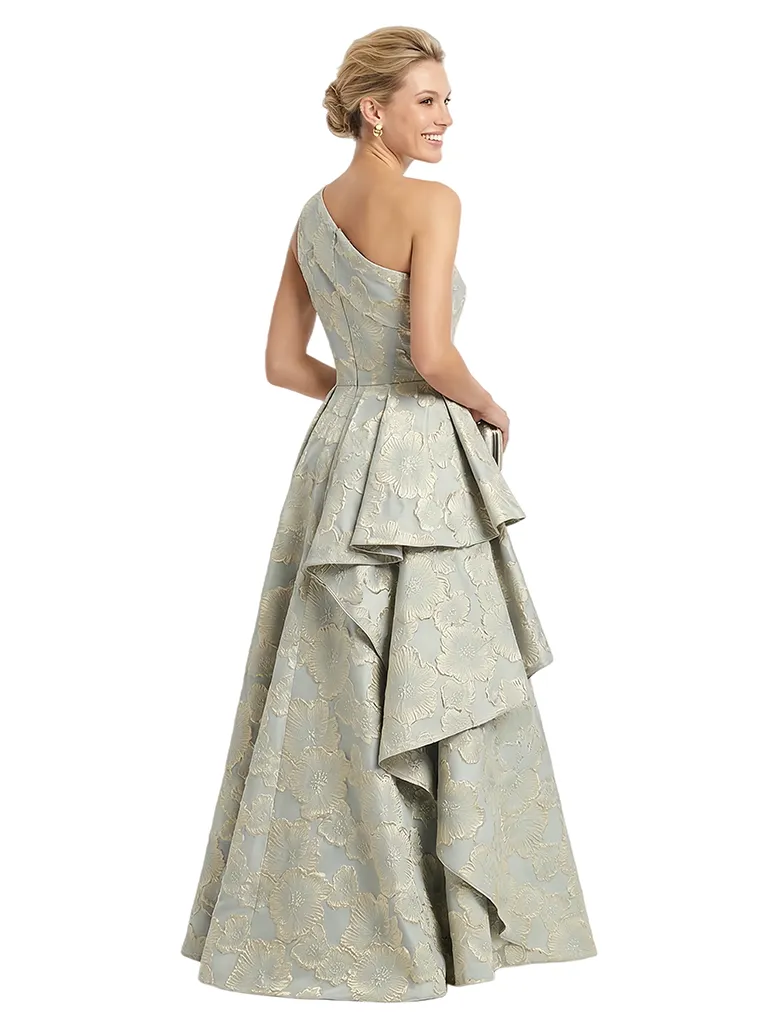 ChicSew Elegant Floral Jacquard One Shoulder Ruffle Bow Knot Long Formal Evening Dresses sold by ChicSew product image thumbnail 2