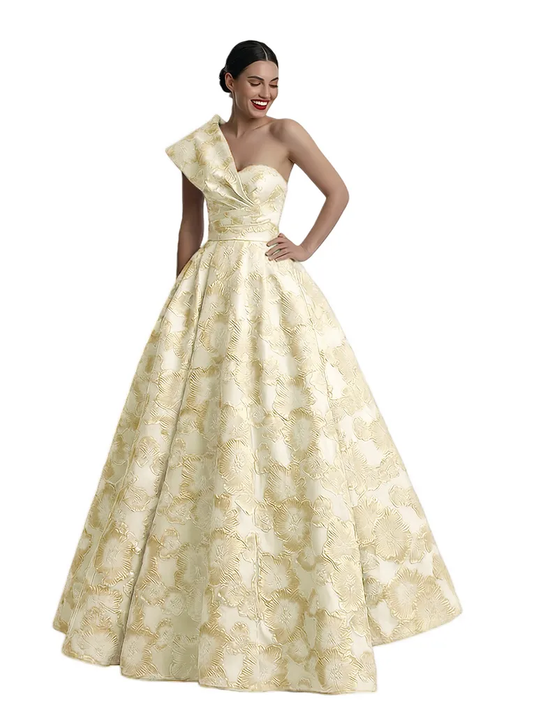 ChicSew Modern Floral Jacquard One Shoulder Floor-Length A-Line Long Formal Evening Dresses sold by ChicSew product image thumbnail 4