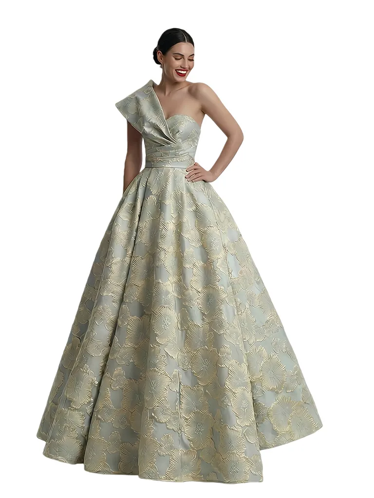 ChicSew Modern Floral Jacquard One Shoulder Floor-Length A-Line Long Formal Evening Dresses sold by ChicSew
