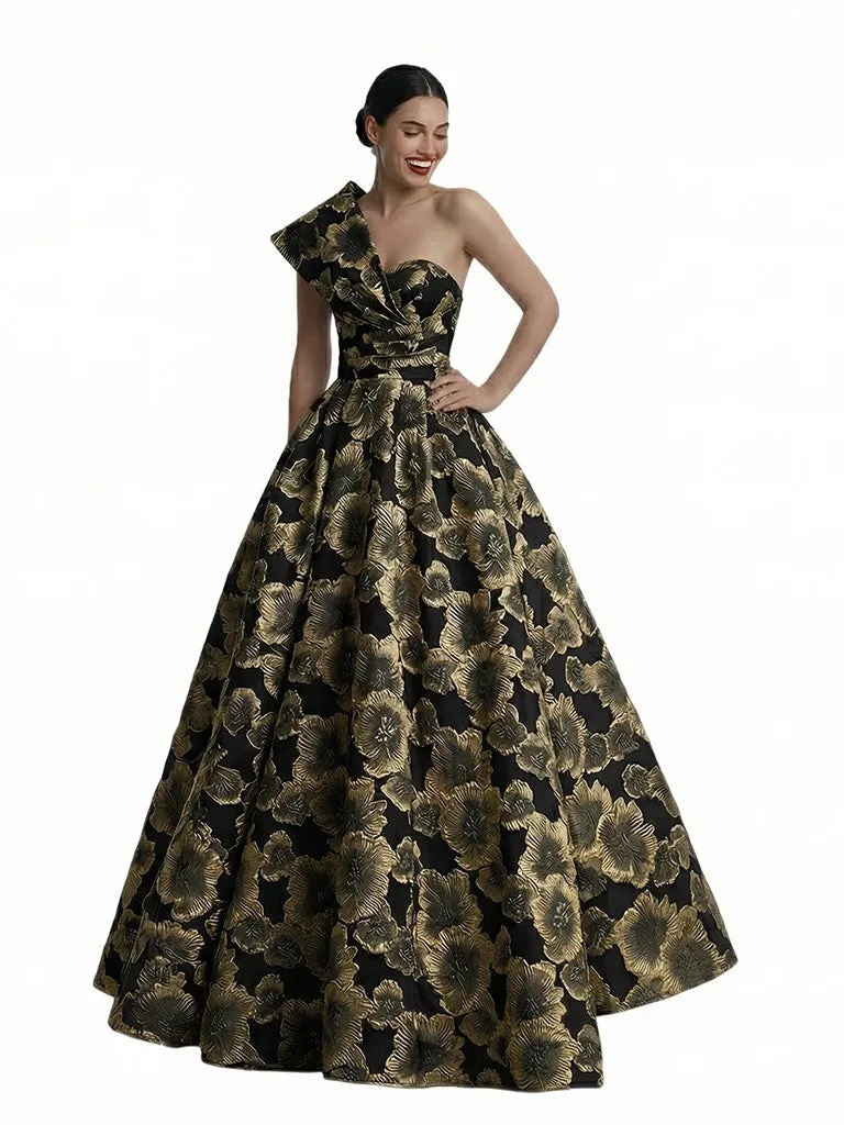 ChicSew Modern Floral Jacquard One Shoulder Floor-Length A-Line Long Formal Evening Dresses sold by ChicSew product image thumbnail 3