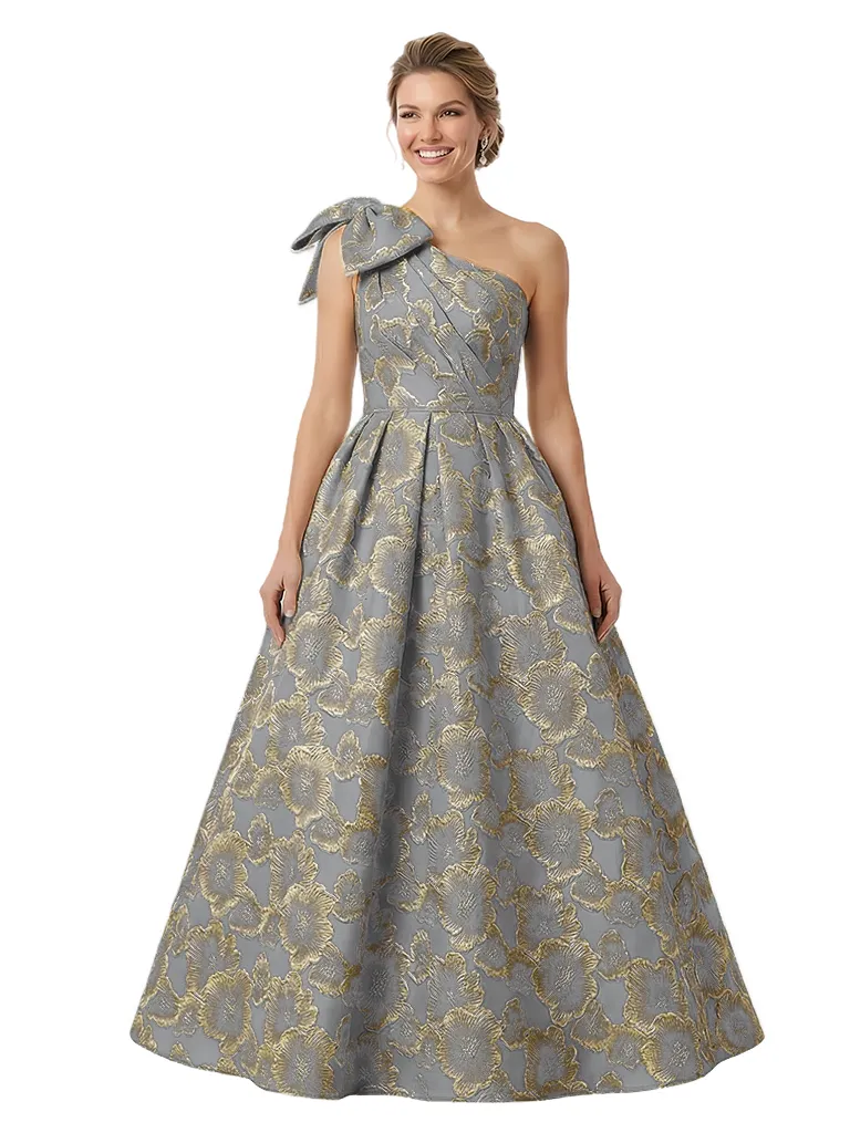 ChicSew Elegant Floral Jacquard One Shoulder Ruched Bow Knot Long Formal Evening Dresses sold by ChicSew product image thumbnail 5