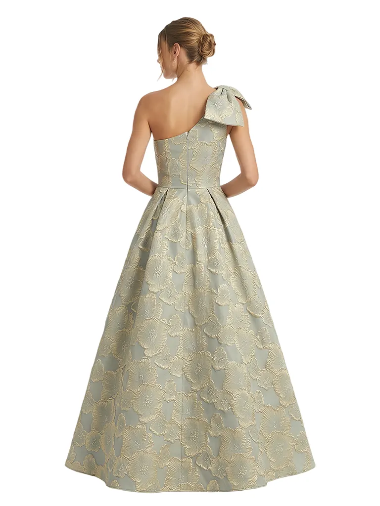 ChicSew Elegant Floral Jacquard One Shoulder Ruched Bow Knot Long Formal Evening Dresses sold by ChicSew product image thumbnail 2